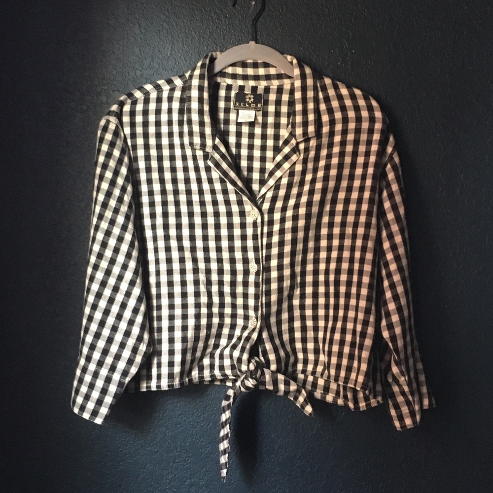 Vintage 1990s Cropped Tie Front Top Sz Large